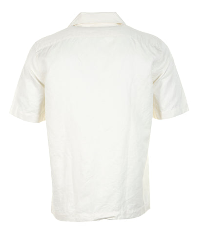 Panelled Linen Blend Short Sleeve Shirt Light Ecru