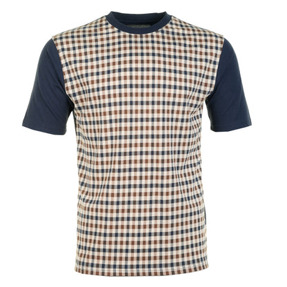 Aquascutum Active Body Club Check Short Sleeve T Shirt Navy