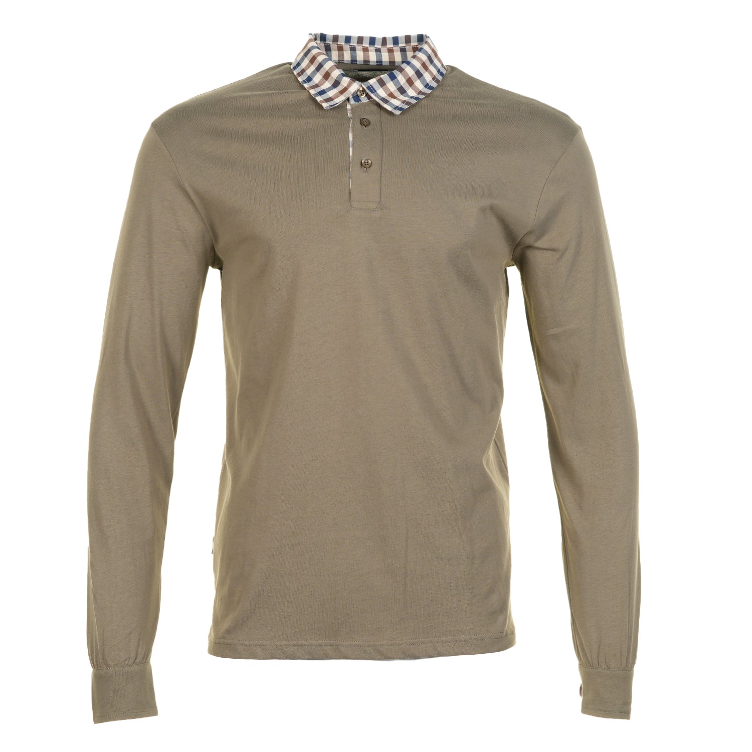 Long Sleeve Club Check Collar Polo Army Green