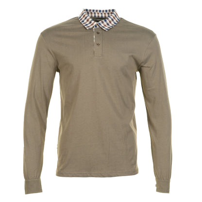 Long Sleeve Club Check Collar Polo Army Green