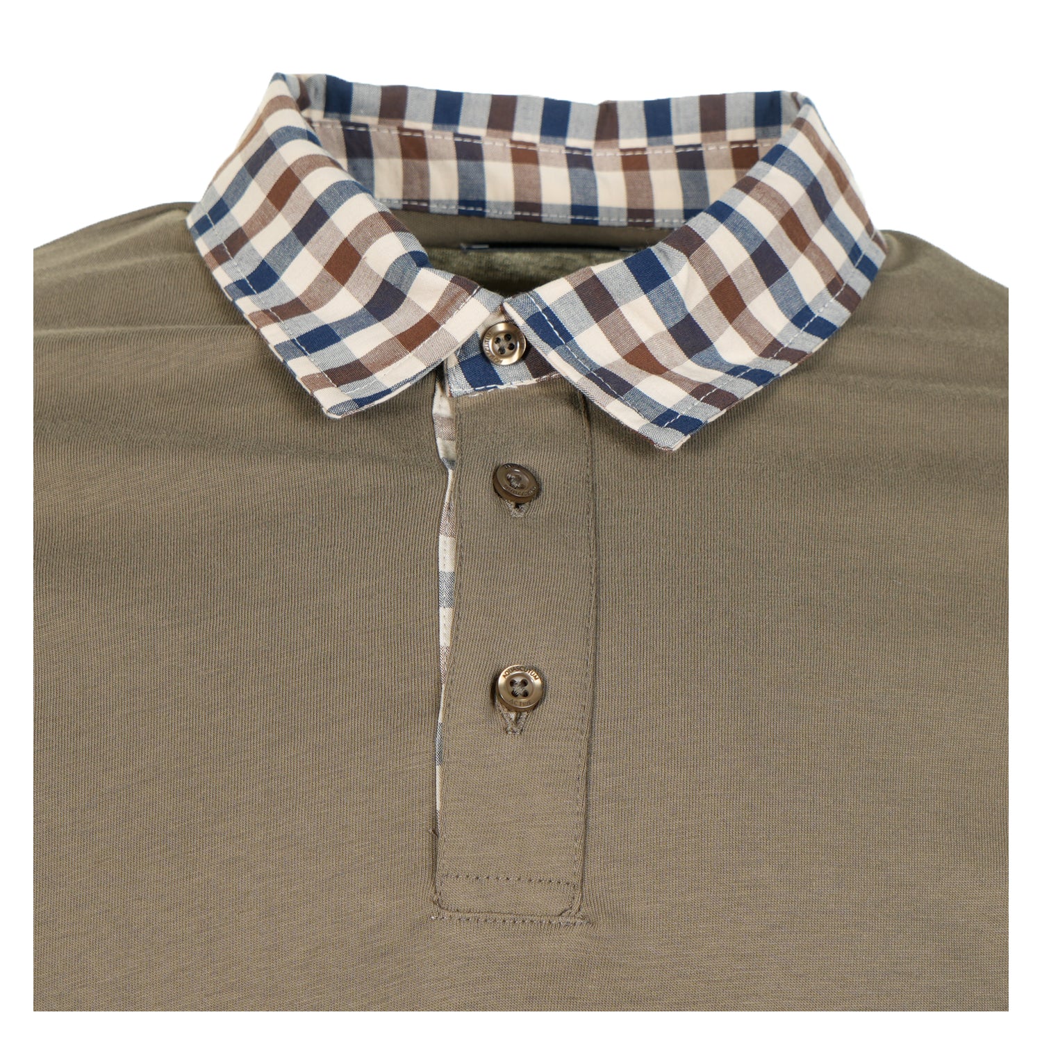 Long Sleeve Club Check Collar Polo Army Green