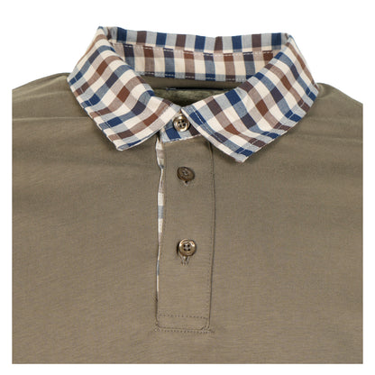 Long Sleeve Club Check Collar Polo Army Green