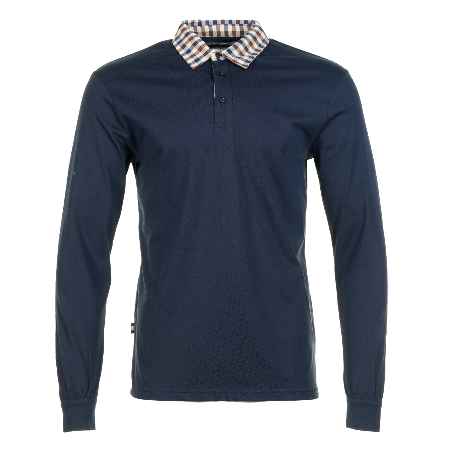 Long Sleeve Club Check Collar Polo Navy