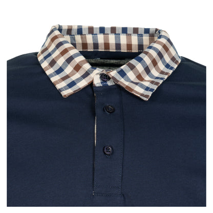 Long Sleeve Club Check Collar Polo Navy