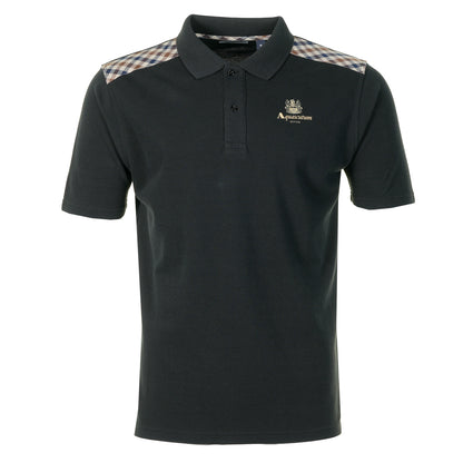 Short Sleeve Stripes Pique Polo Shirt Black