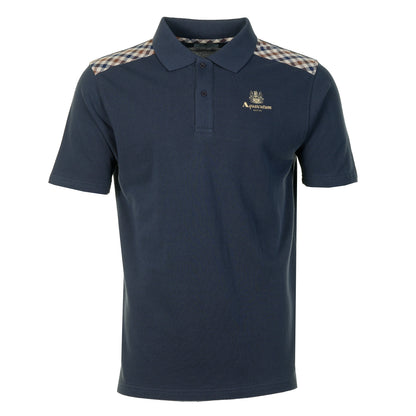 Short Sleeve Stripes Pique Polo Shirt Navy