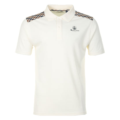 Short Sleeve Stripes Pique Polo Shirt Old White