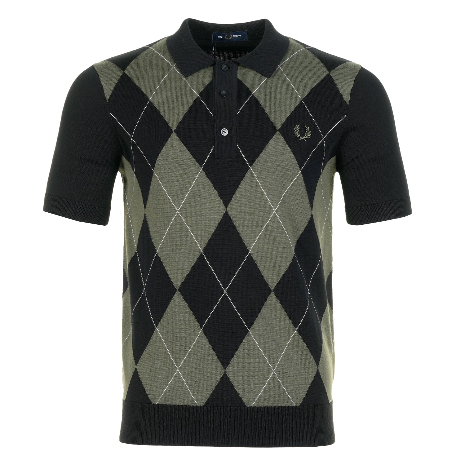 Short Sleeve Textured Argyle Knitted Polo Shirt Black