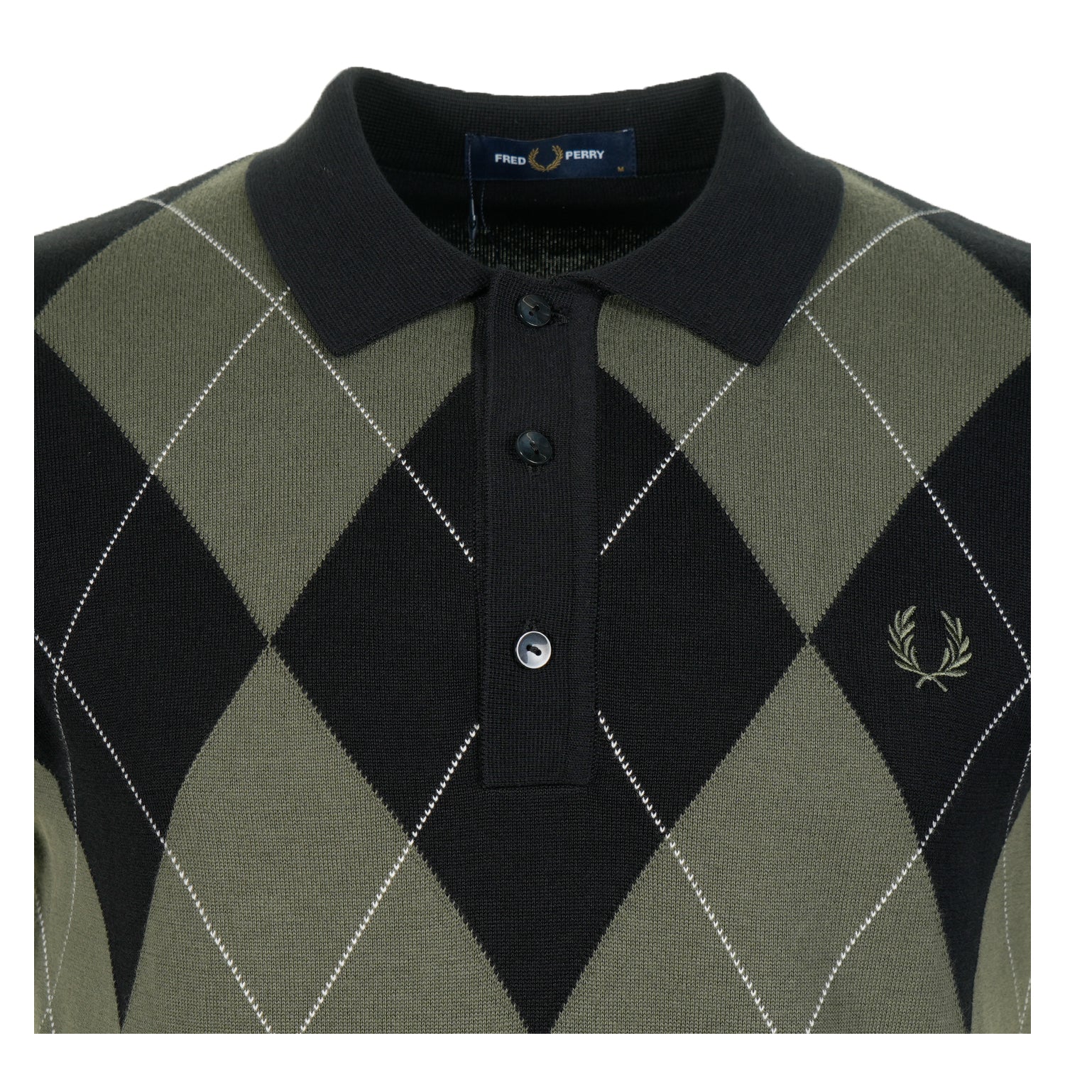 Short Sleeve Textured Argyle Knitted Polo Shirt Black