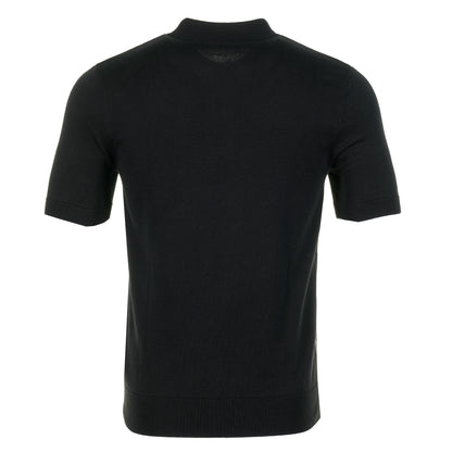 Short Sleeve Textured Argyle Knitted Polo Shirt Black