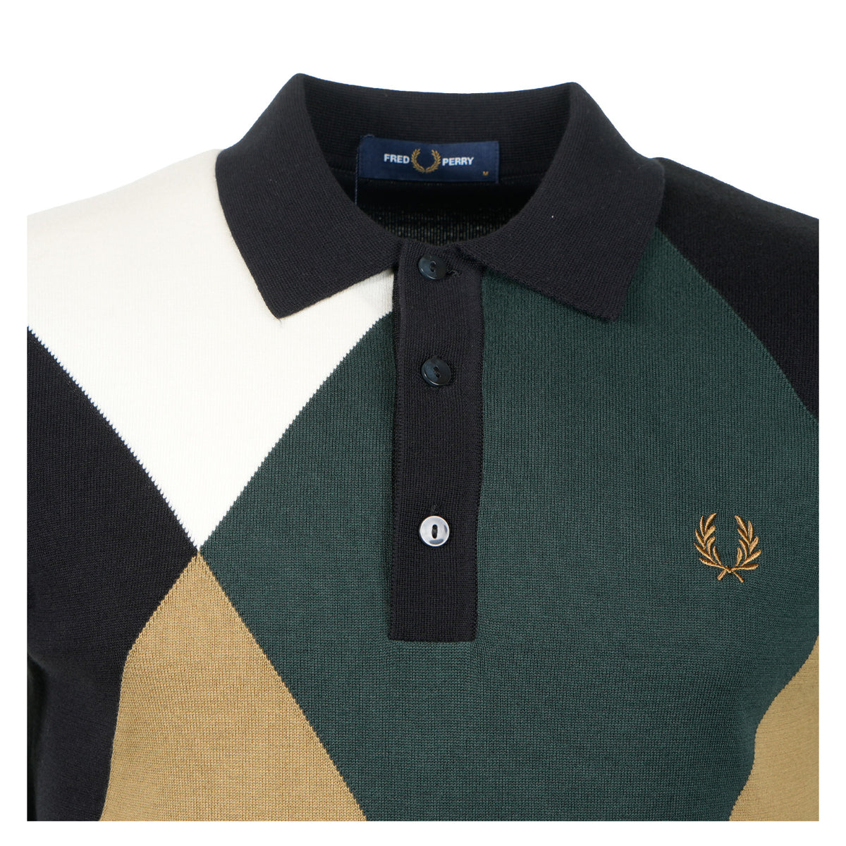 Offset Argyle Short Sleeve Knitted Polo Shirt Black