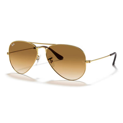 Ray Ban Aviator Large Metal Sunglasses - Gold/Brown Gradient on an angle