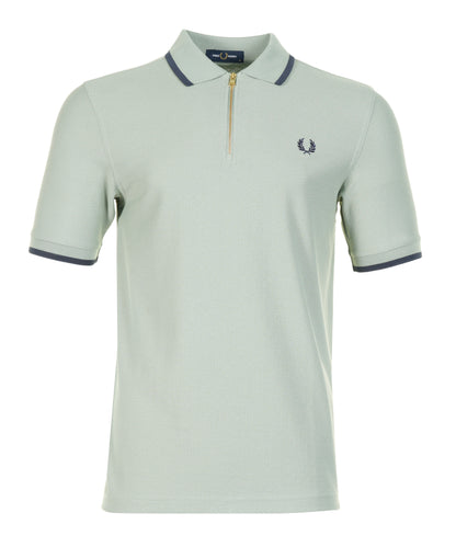 Crepe Pique Zip Neck Polo Shirt Bayleaf