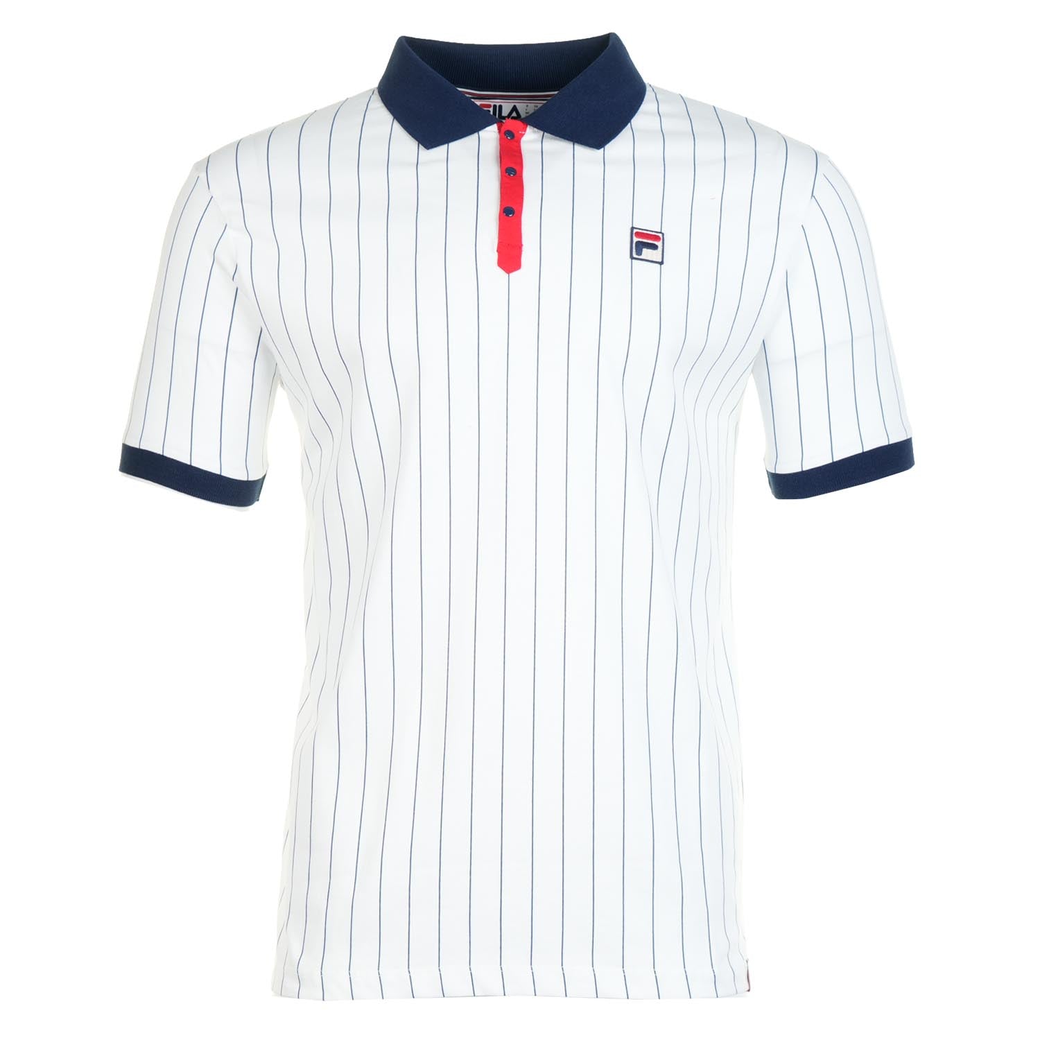 Fila BB1 Classic Vintage Striped Polo Shirt White Navy Red