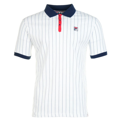 Fila BB1 Classic Vintage Striped Polo Shirt White Navy Red