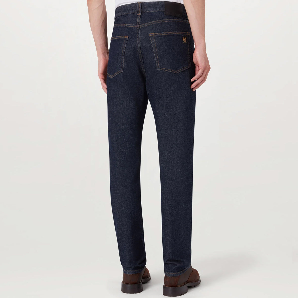Model showing the reverse of a pair of Belstaff B69 Indigo Regular Jeans