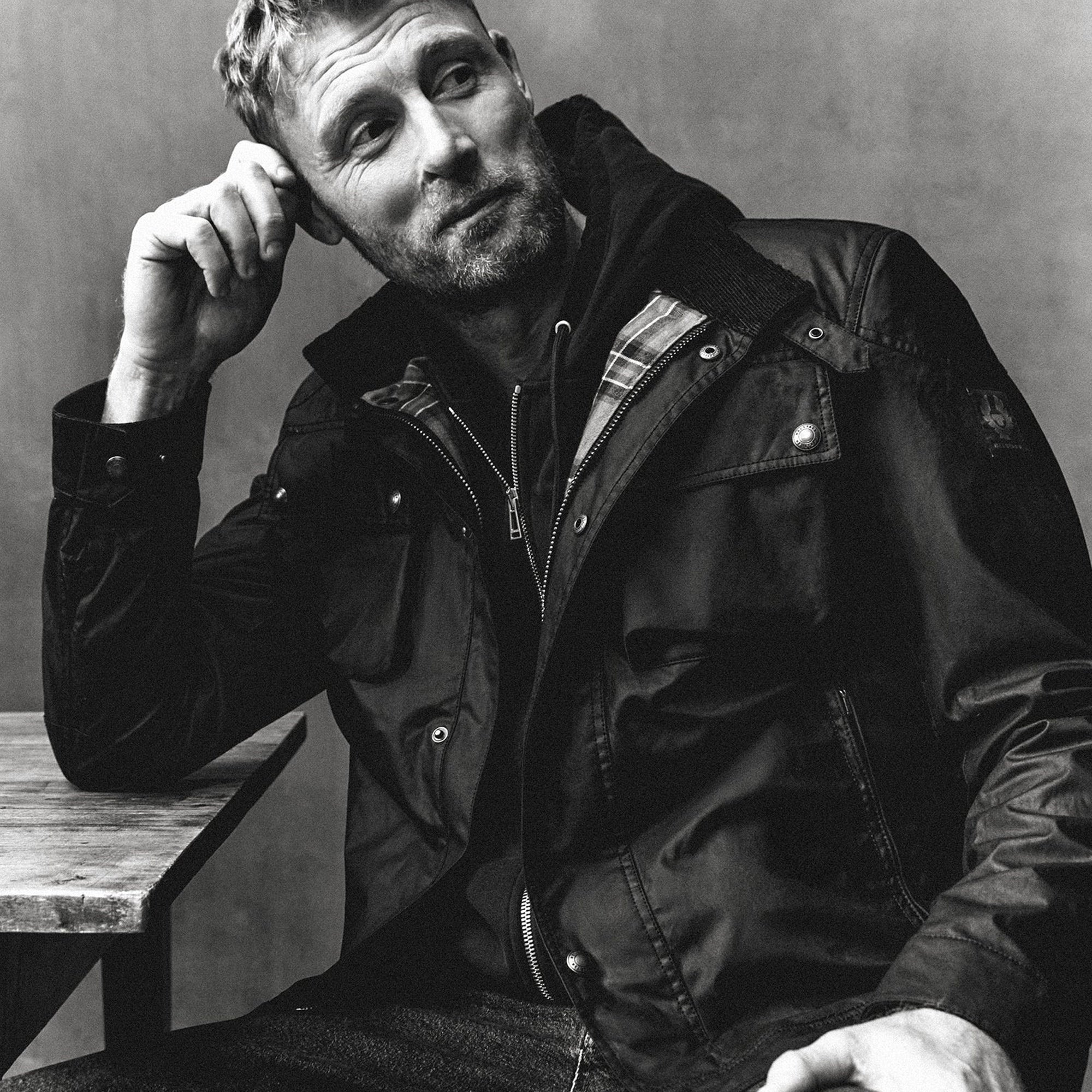Freddie Flintoff wearing Belstaff Fieldmaster in black