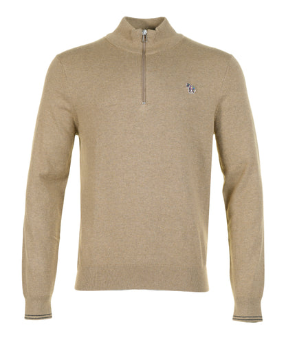 Knitted Zebra Quarter Zip 64 Camel