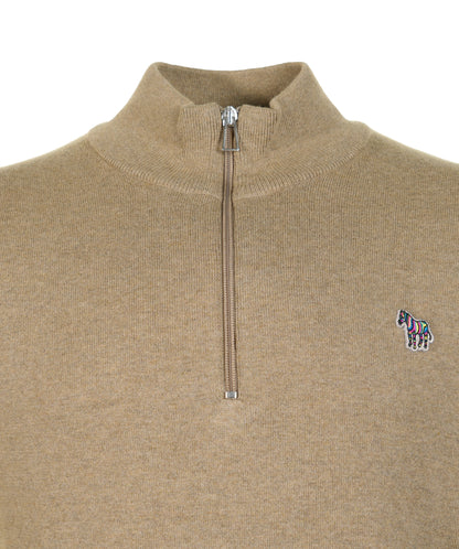 Knitted Zebra Quarter Zip 64 Camel
