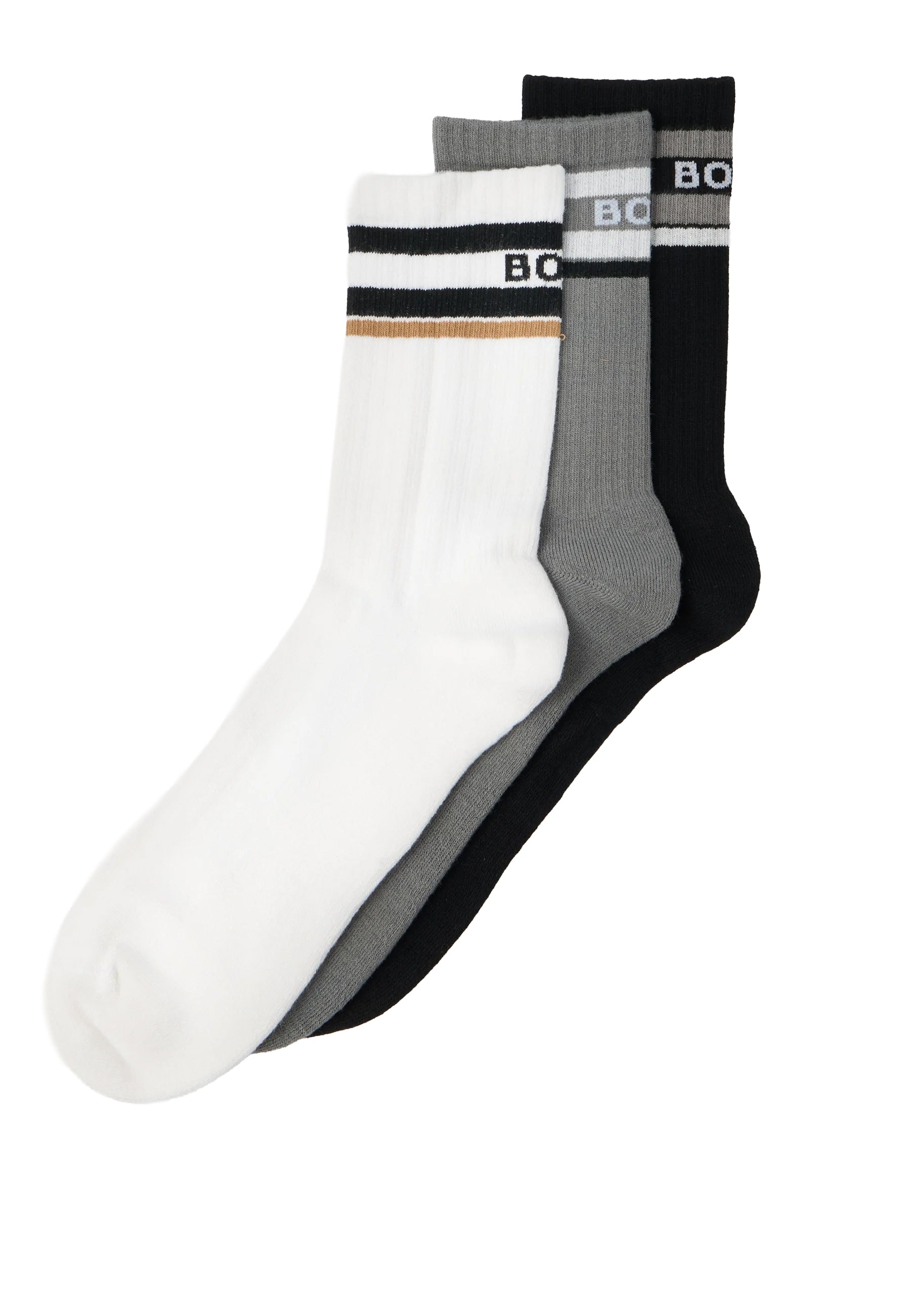 3 Pack QS Rib Stripe Logo 960 White Grey Black