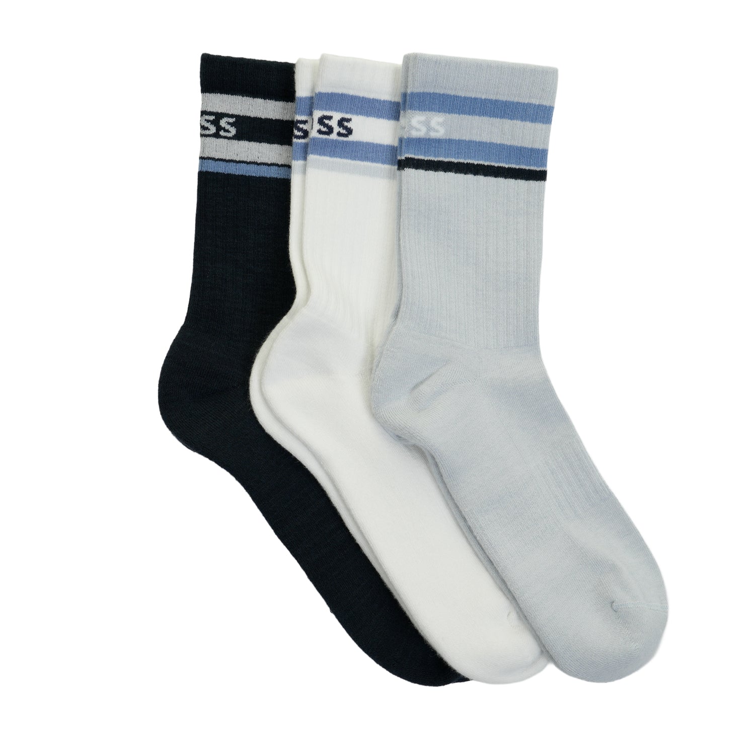 3 Pack QS Rib Stripe Logo 961 Blue White Navy