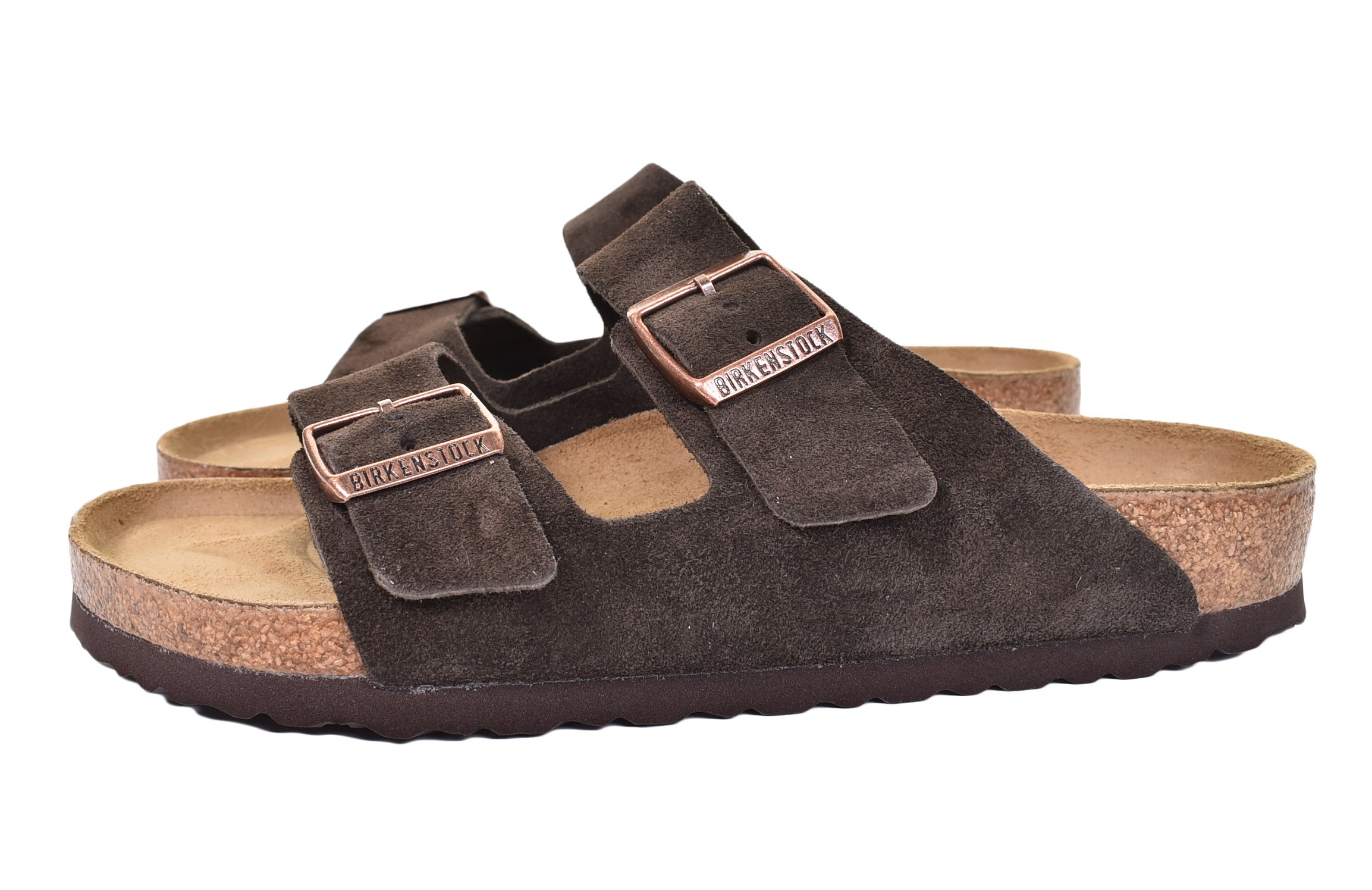 pair of Birkenstock Arizona Sandals LEVE Mocca Suede