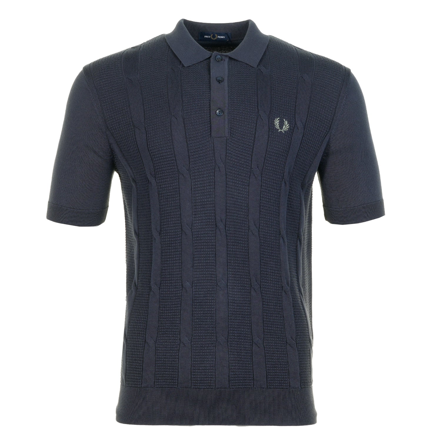 Short Sleeve Textured Cable Knit Polo Shirt Dark Airforce