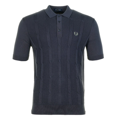 Short Sleeve Textured Cable Knit Polo Shirt Dark Airforce