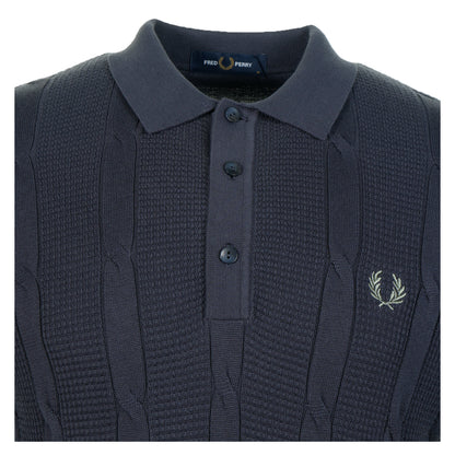 Short Sleeve Textured Cable Knit Polo Shirt Dark Airforce