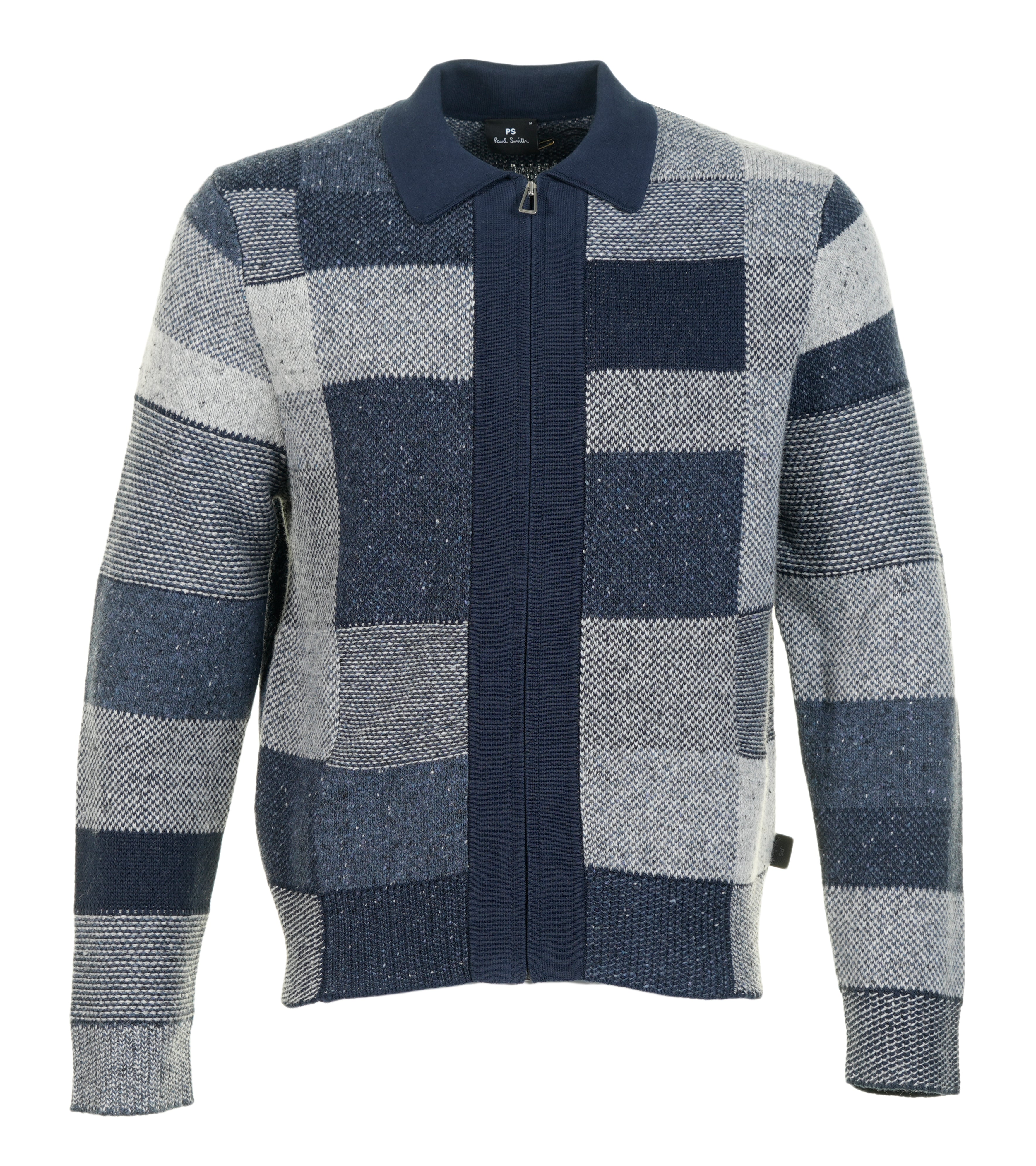 Navy Tonal Patchwork Zip Through Cardigan