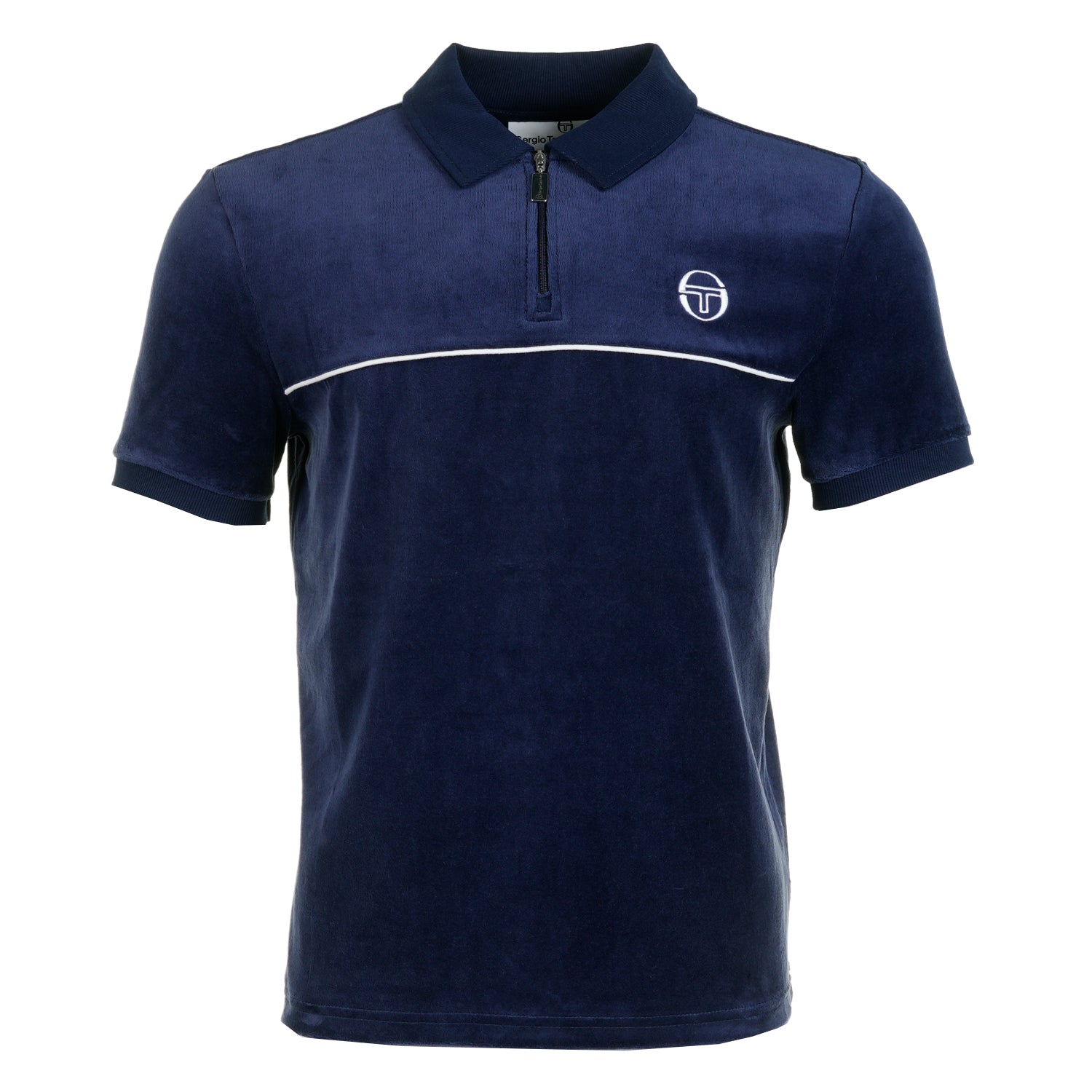 Cardona Velour Zip Polo Maritime Blue White