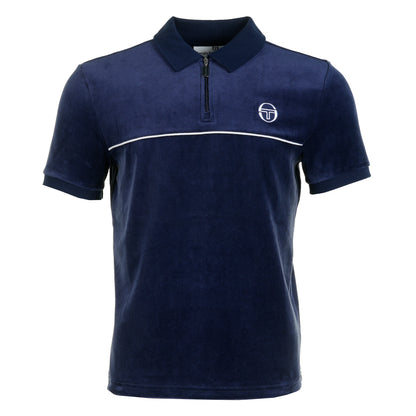 Cardona Velour Zip Polo Maritime Blue White