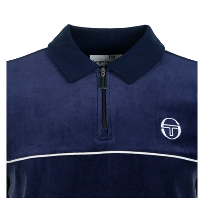 Cardona Velour Zip Polo Maritime Blue White