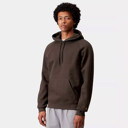 Model wearing Carhartt Chase Hoodie in Tobacco brown
