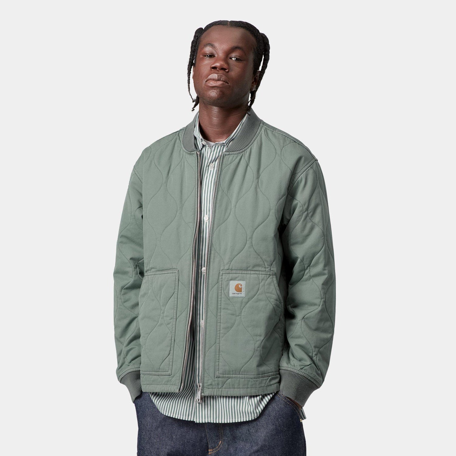 Man wearing Carhartt WIP Kylan Liner in Velvet Green