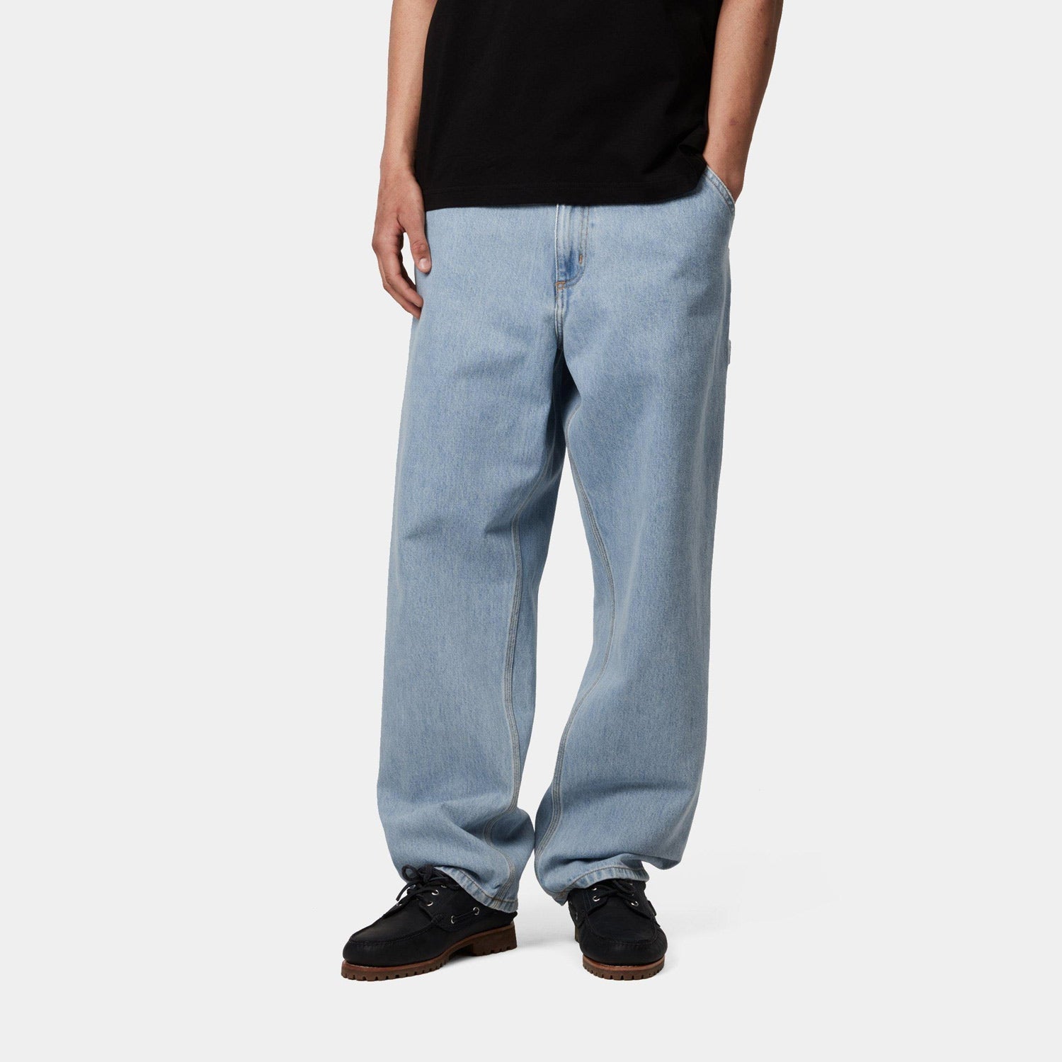 Model Wearing Carhartt Single Knee Pant Heavy Stone Bleached