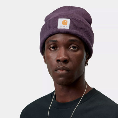 Model wearing a Carhartt Short Acrylic Watch Cozy Purple