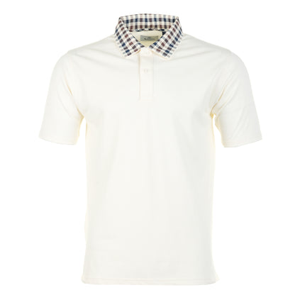 aquascutum Active Short Sleeve Club Check Collar Polo Shirt Old White