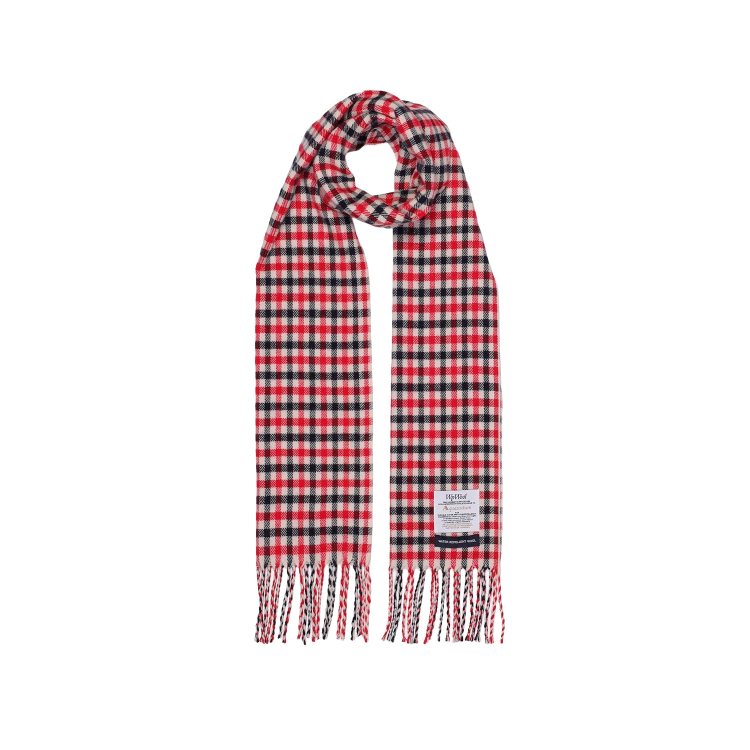 Merino Wool Check Scarf Red