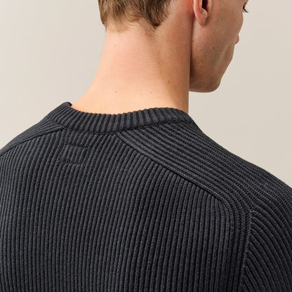 Full Rib Cotton Lens Crewneck Sweater Black