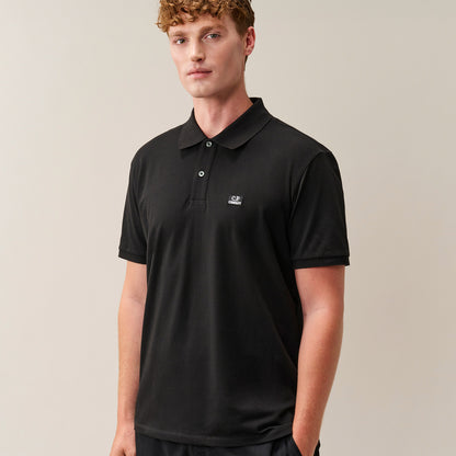 Stretch Piquet  Badge Logo Short Sleeve Polo Black