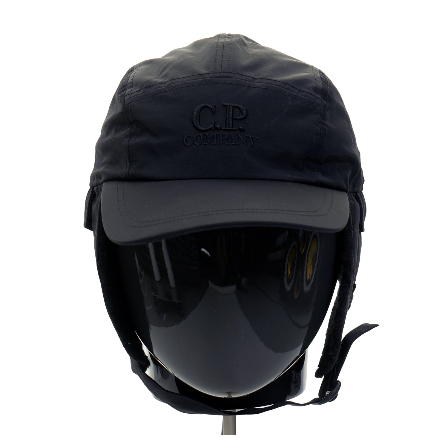 Embroidered Logo Trapper Baseball Cap Black