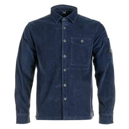 Corduroy Long Sleeve Lens Button Shirt Peacoat