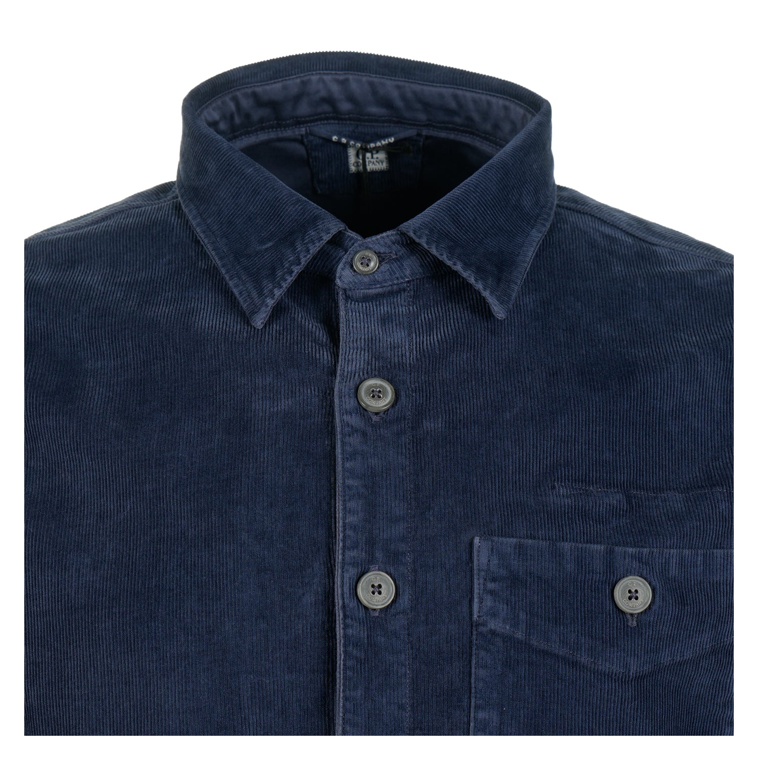 Corduroy Long Sleeve Lens Button Shirt Peacoat