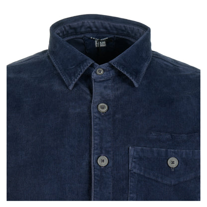 Corduroy Long Sleeve Lens Button Shirt Peacoat