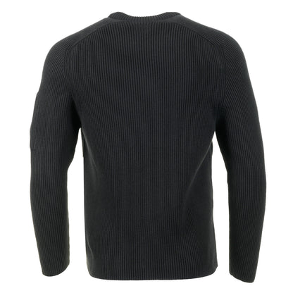 Full Rib Cotton Lens Crewneck Sweater Black