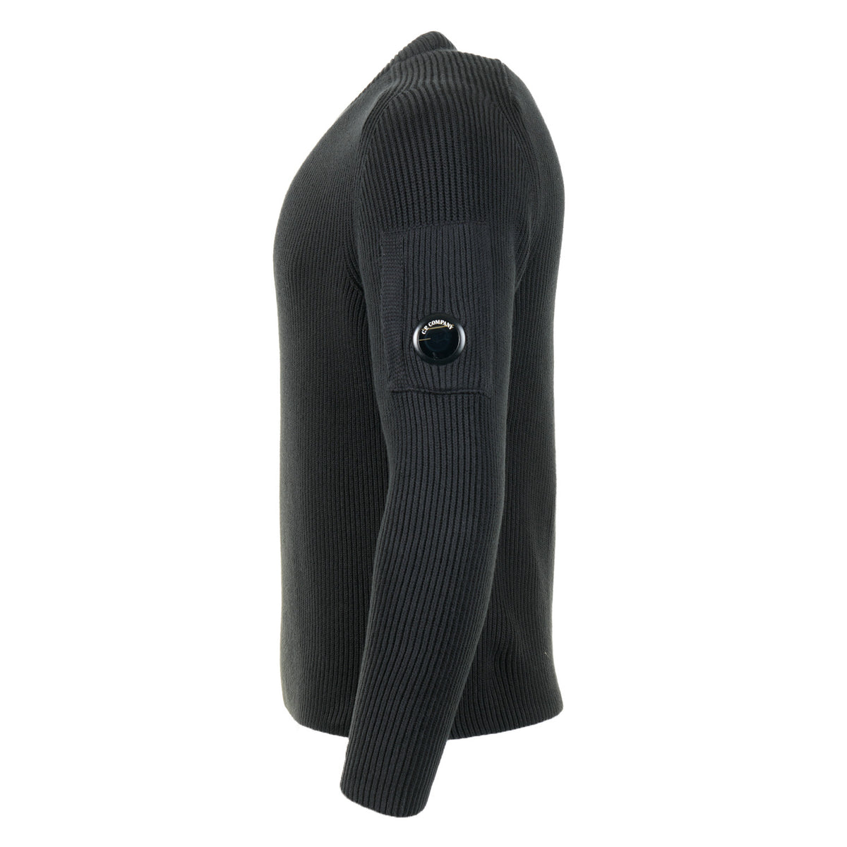 Full Rib Cotton Lens Crewneck Sweater Black