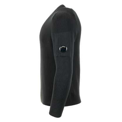 Full Rib Cotton Lens Crewneck Sweater Black