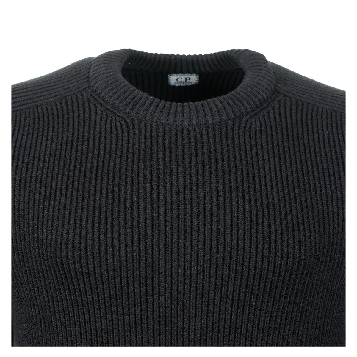 Full Rib Cotton Lens Crewneck Sweater Black