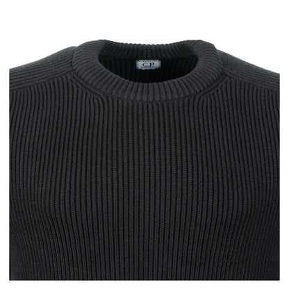 Full Rib Cotton Lens Crewneck Sweater Black